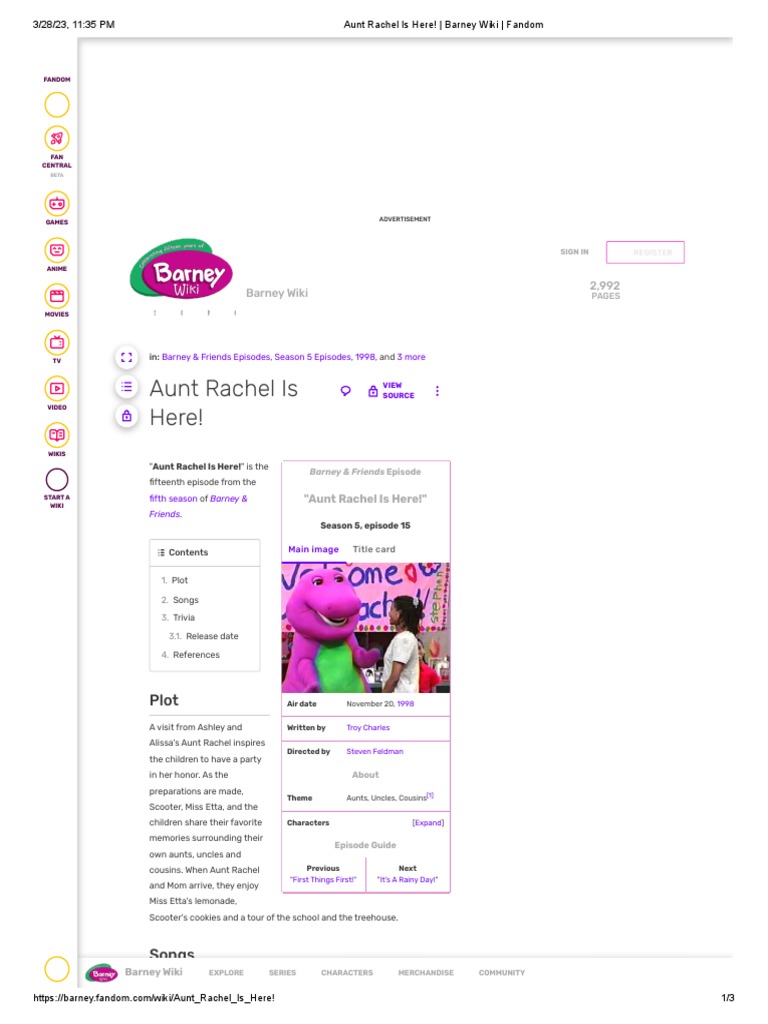 Aunt Rachel Is Here Barney Wiki Fandom Pdf