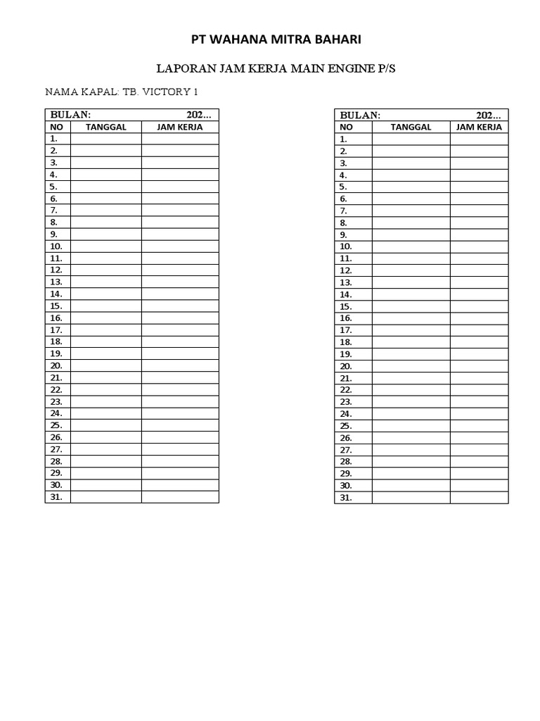 LAPORAN JAM KERJA MAIN ENGINE PS PDF