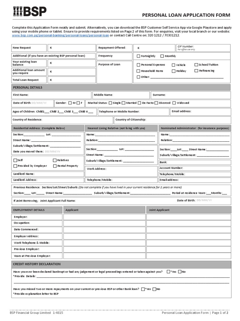 bsp personal loan application form pdf free download