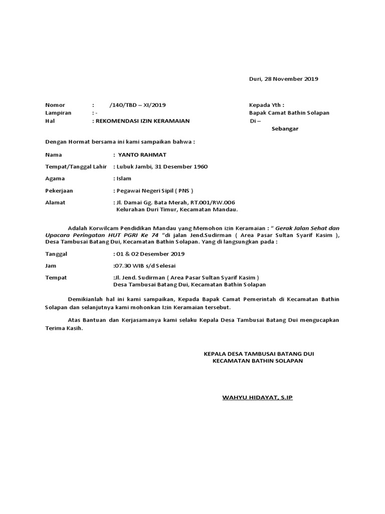Rekomendasi Izin Keramaian Desa | PDF