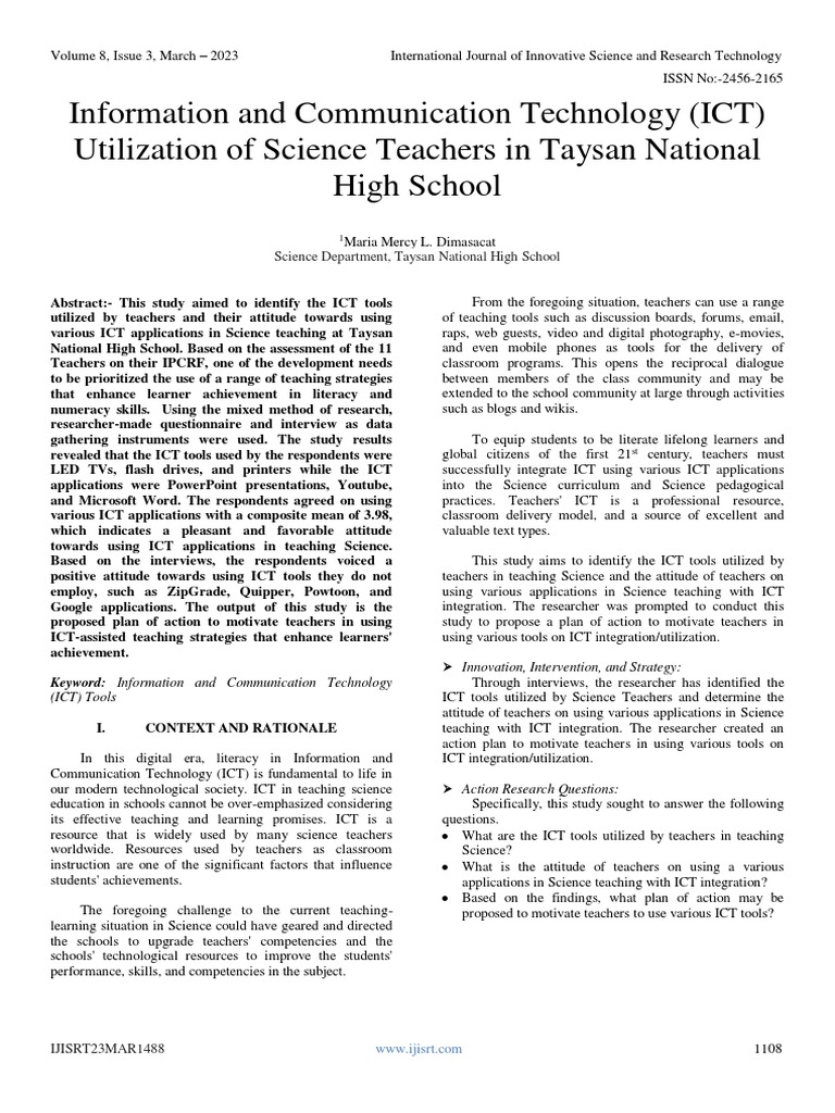 Information and communication technology ict utilization of science