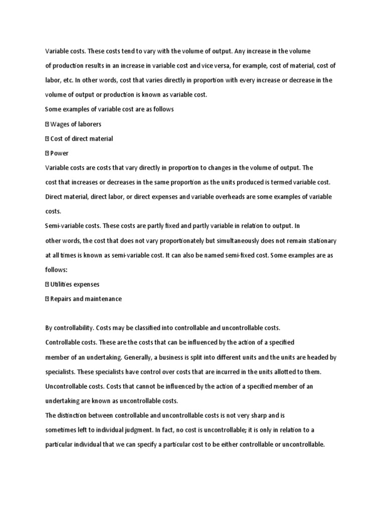 Variable Costs PDF Management Accounting Cost Accounting