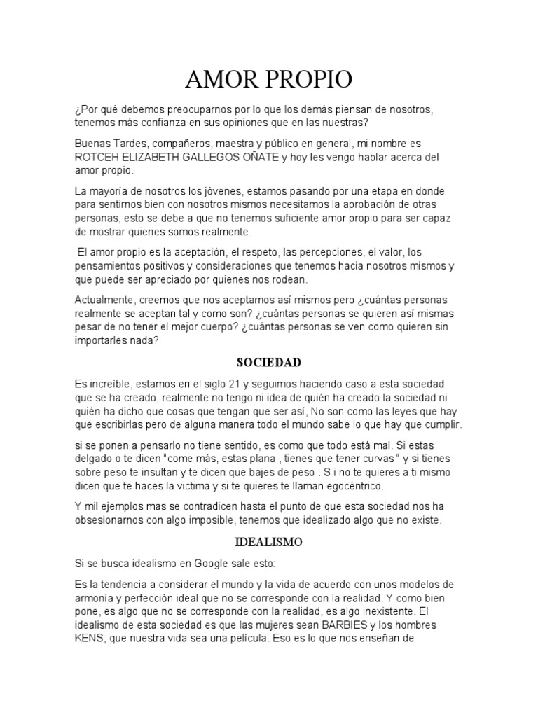 Amor Propio Pdf Autoestima Amor