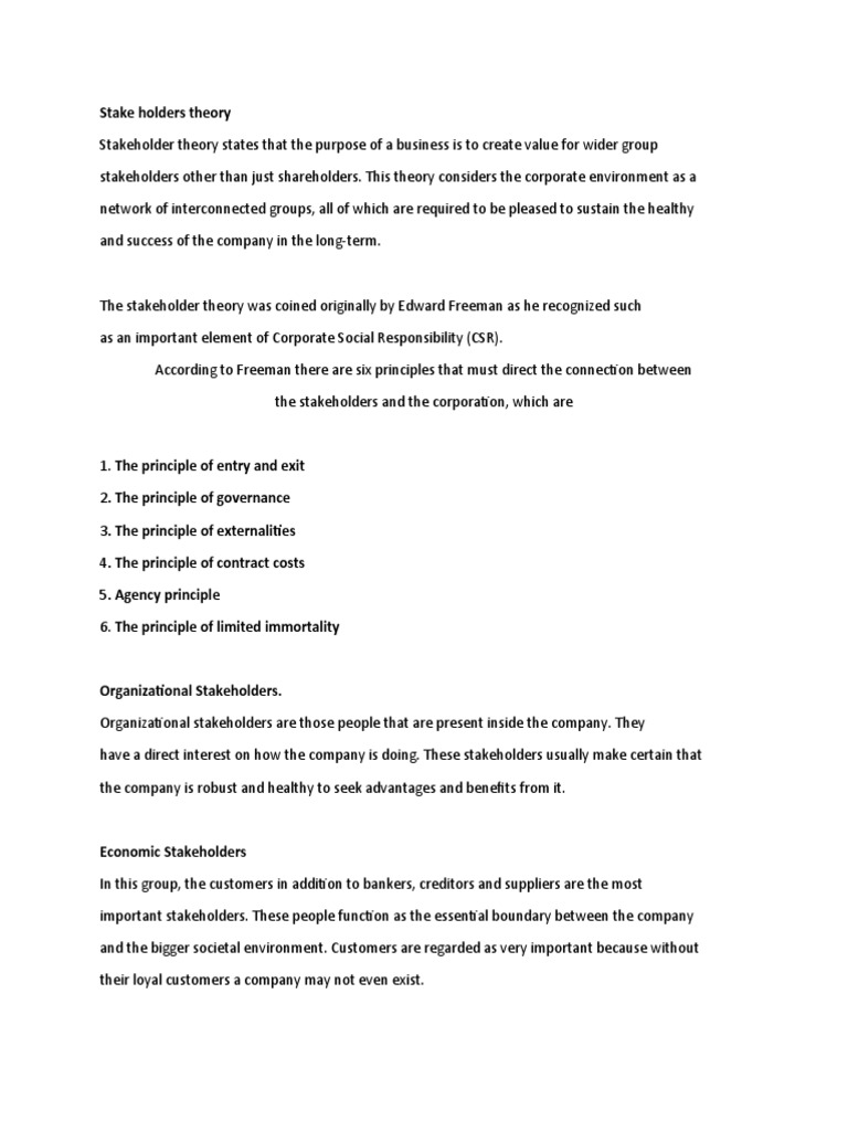Stake Holders Theory Pdf Stakeholder Corporate Governance