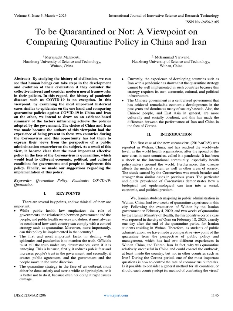 To Be Quarantined or Not A Viewpoint On Comparing Quarantine Policy in