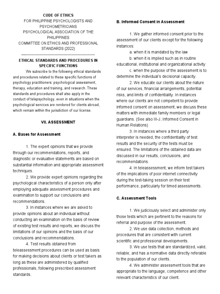 pap-code-of-ethics-vii-assessment-pdf-psychometrics-informed-consent