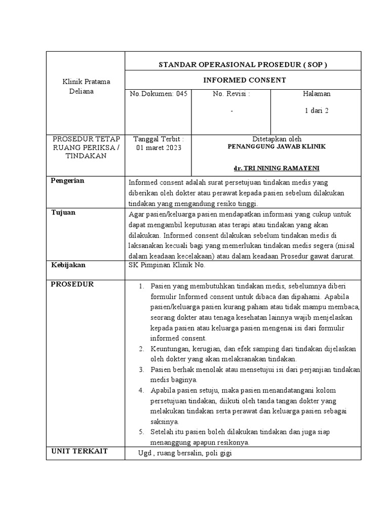 Prosedur Informed Consent Klinik Pratama | PDF