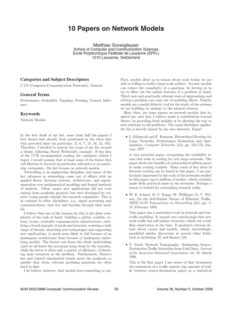 Key Papers on Network Models | PDF | Routing | Computer Network