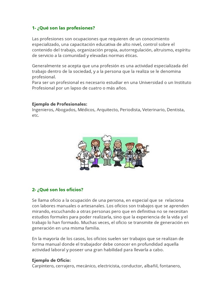 Las Profesiones Y Los Oficios Pdf