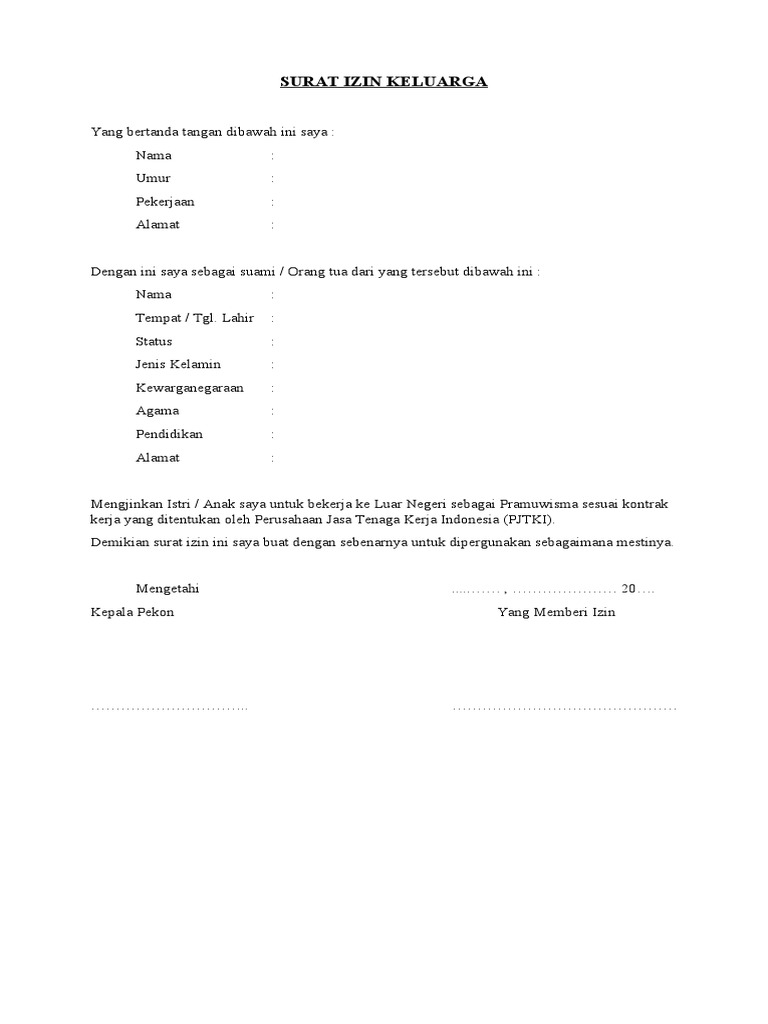 Surat Izin Keluarga | PDF