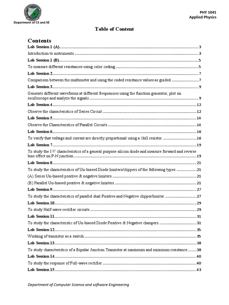 Applied Physics Lab Sessions Overview | PDF | Electrical Network ...