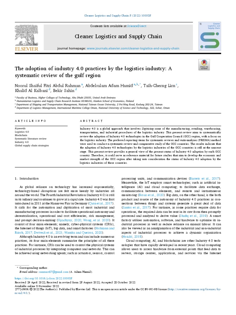 Cleaner Logistics and Supply Chain PDF Gulf Cooperation Council Of Things