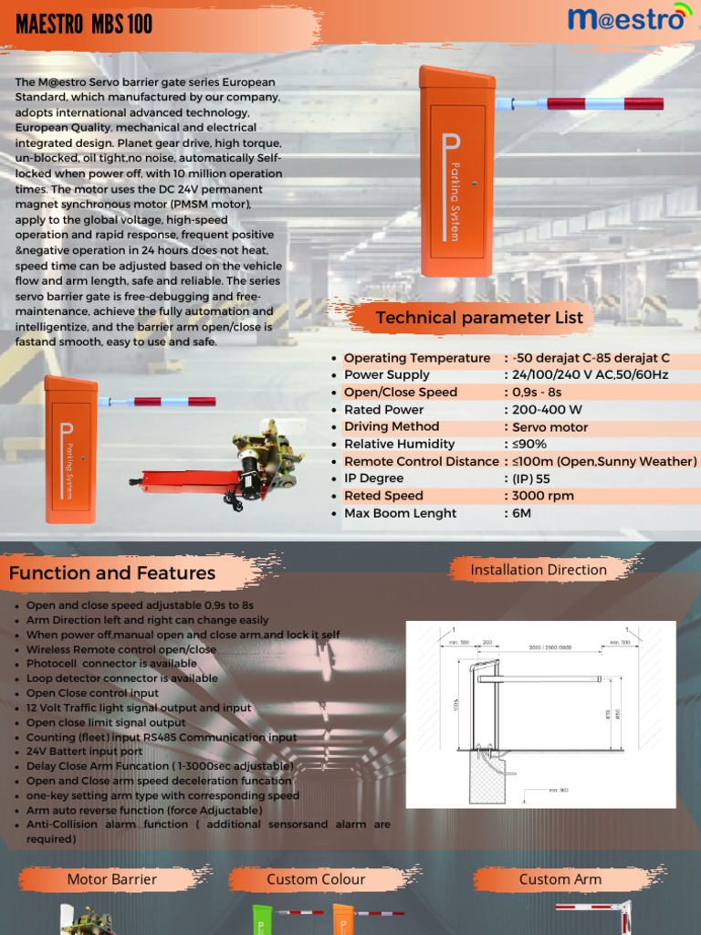 Barrier Gate Maestro MBS 100 | PDF | Electric Motor | Power Supply