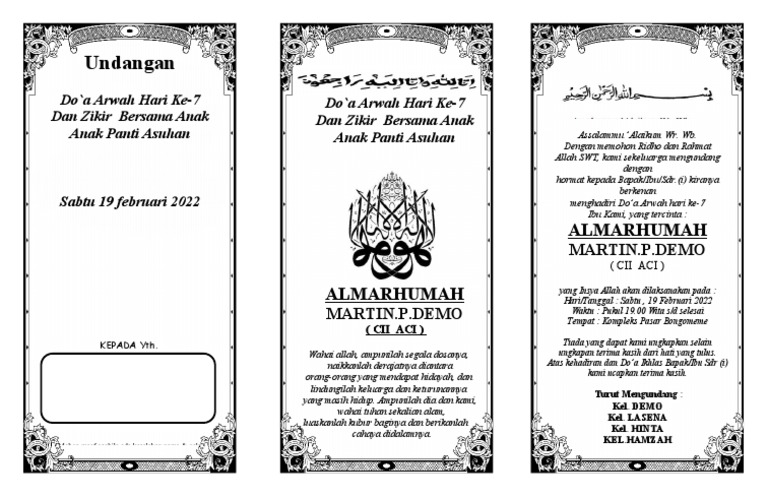 Undangan Doa Arwah Ke 7 Dan Zikir | PDF