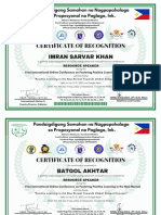 Certificate of Recognition: Imran Sarvar Khan