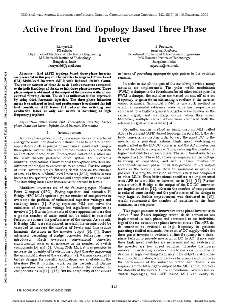 Active Front End Topology Based Three Phase Inverter | PDF | Power ...