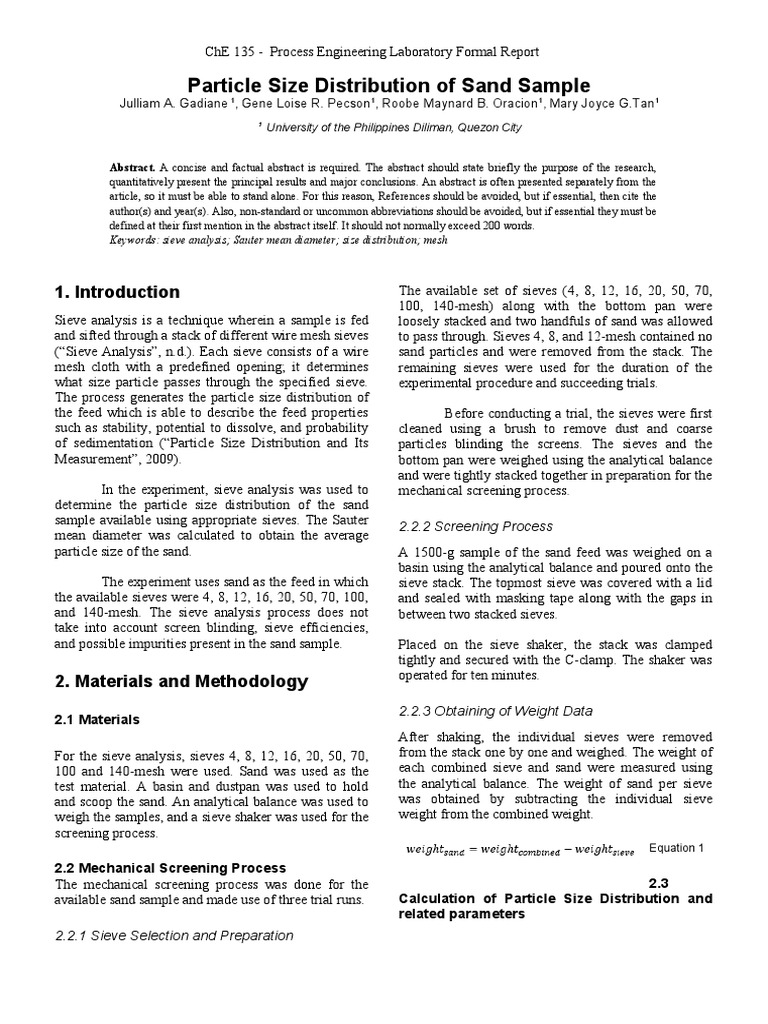Sieve Analysis of Sand Particle Size Distribution | PDF | Particle Size ...