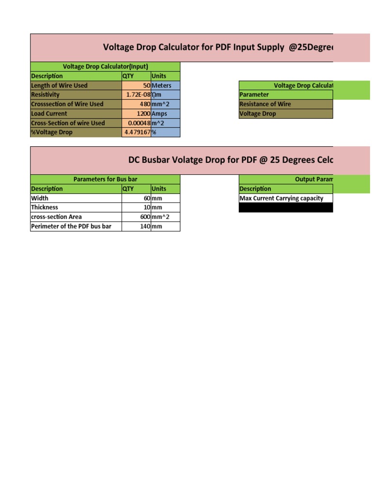 Voltage Drop Calculator Excel