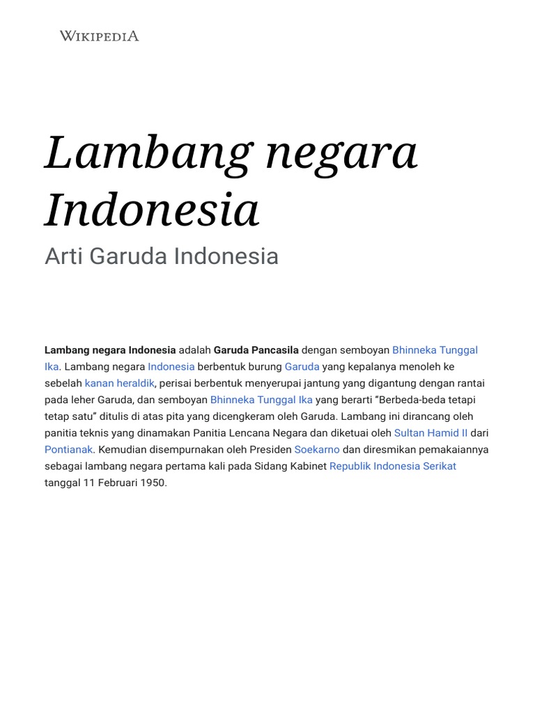 Lambang Negara Indonesia - Wikipedia Bahasa Indonesia, Ensiklopedia