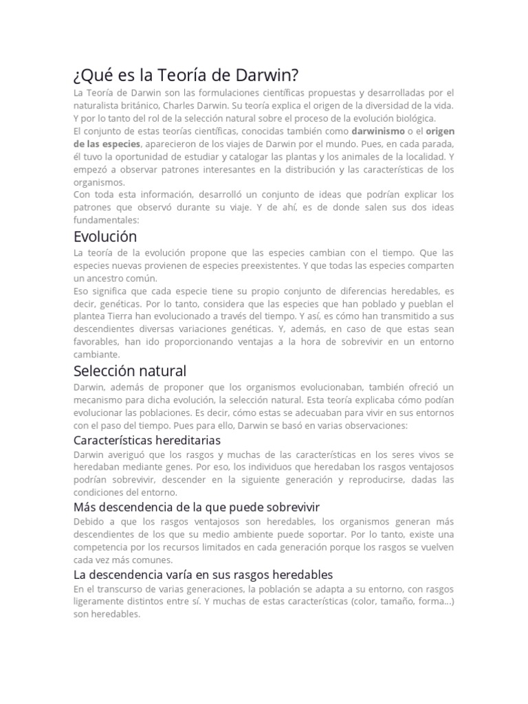 Qué Es La Teoría de Darwin | PDF | Evolución | Seleccion natural