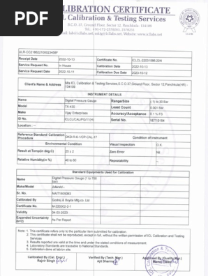 calibration certificate