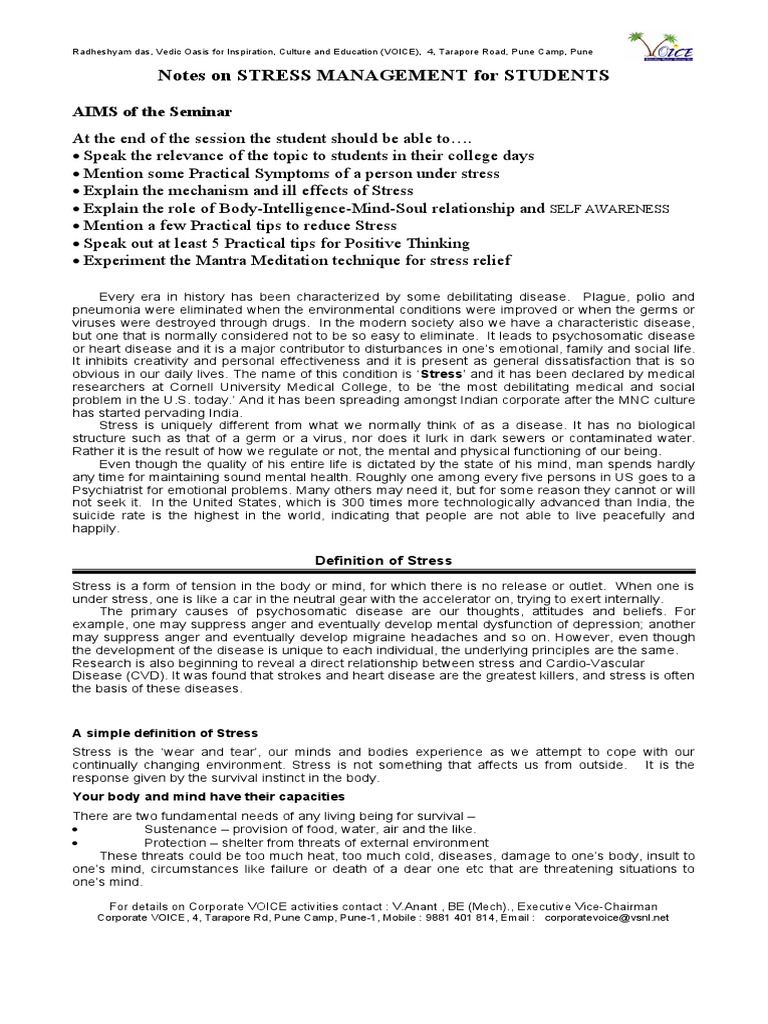 Stress Management for Students | PDF | Meditation | Relaxation (Psychology)