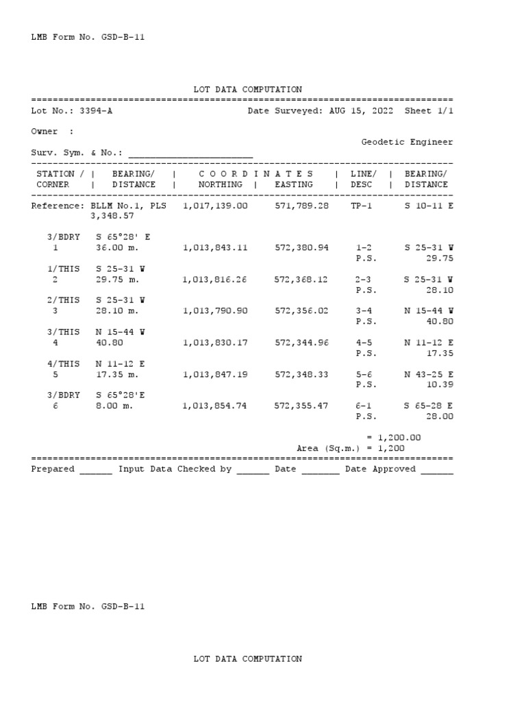 Lot Data Computation Overview | PDF | Surveying | Navigation
