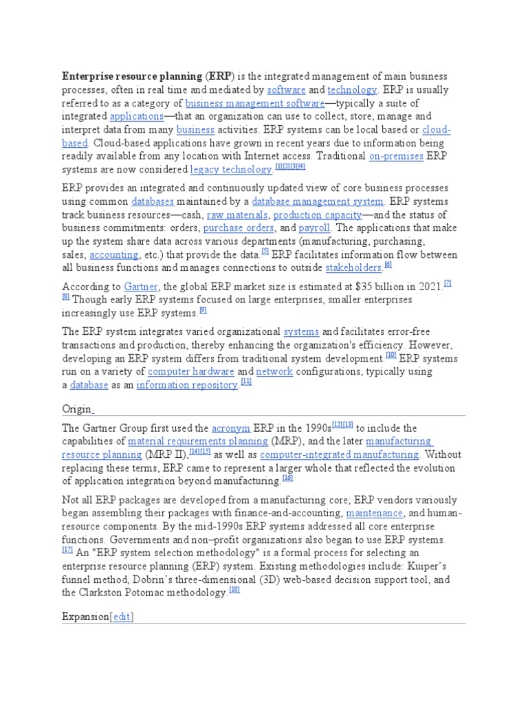 Overview of ERP Systems and Functions | PDF | Enterprise Resource ...