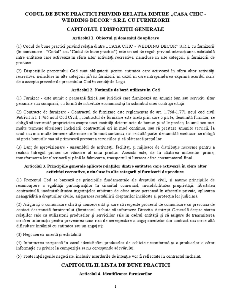 Cod de Bune Practici | PDF