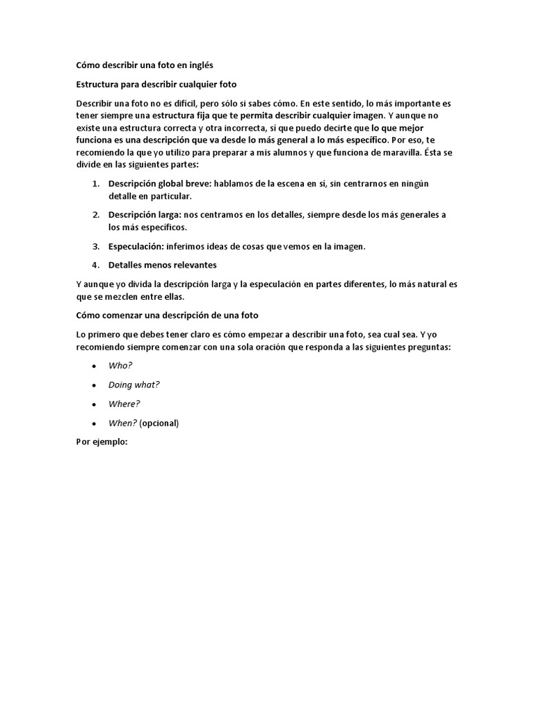 Cómo Describir Una Foto en Inglés | PDF | Lingüística