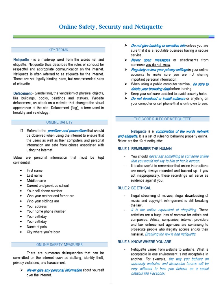 Online Saftety, Security and Netiquette | PDF | Malware | Phishing