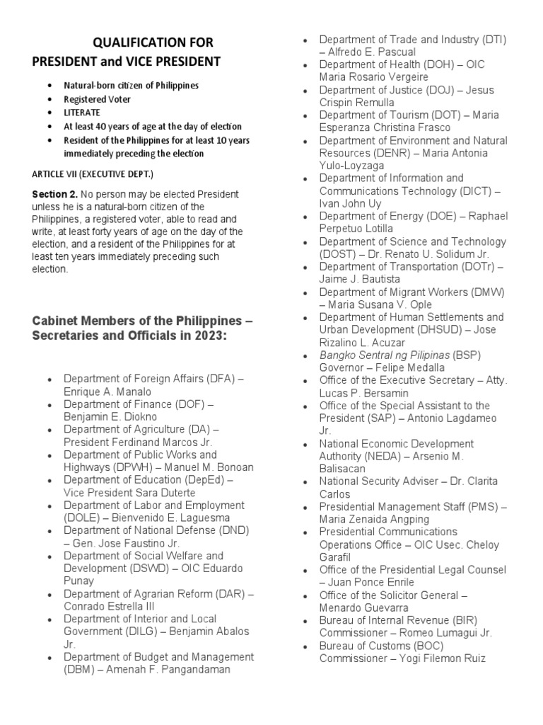 President and VP Qualifications in the Philippines | PDF | Presidents ...