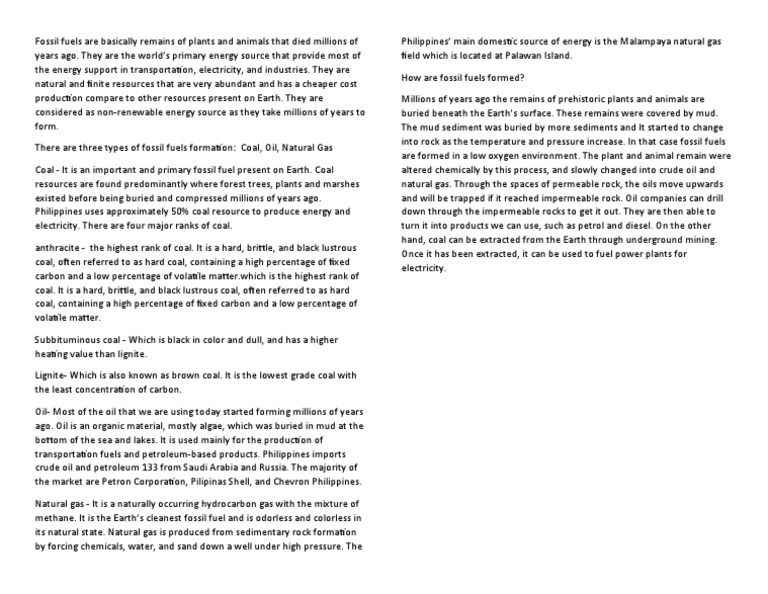 Fossil Fuel Notes PDF Petroleum Coal