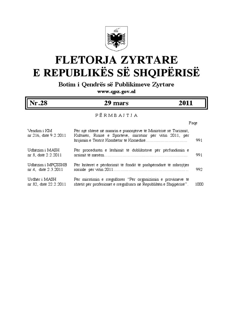 Udh zim nr 82 dat 22 2 2011 p r miratimin e rregullores p r