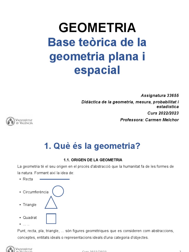 Tema 1 - 1 Base Teòrica de La Geometria Plana I Espacial | PDF
