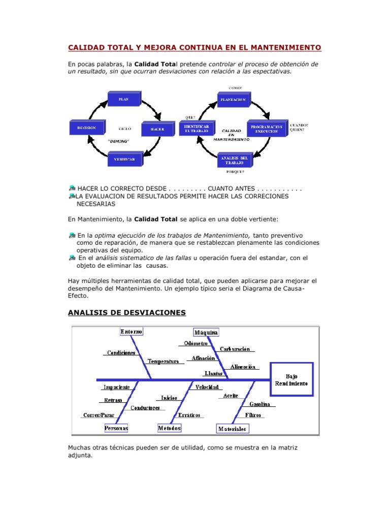 Calidad Total y Mejora Continua en El Mantenimiento | PDF | Calidad ...