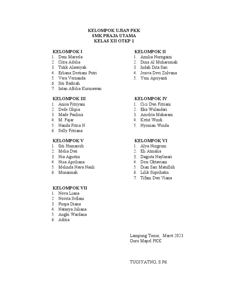 Kelompok Ujian Pkk Otp Pdf