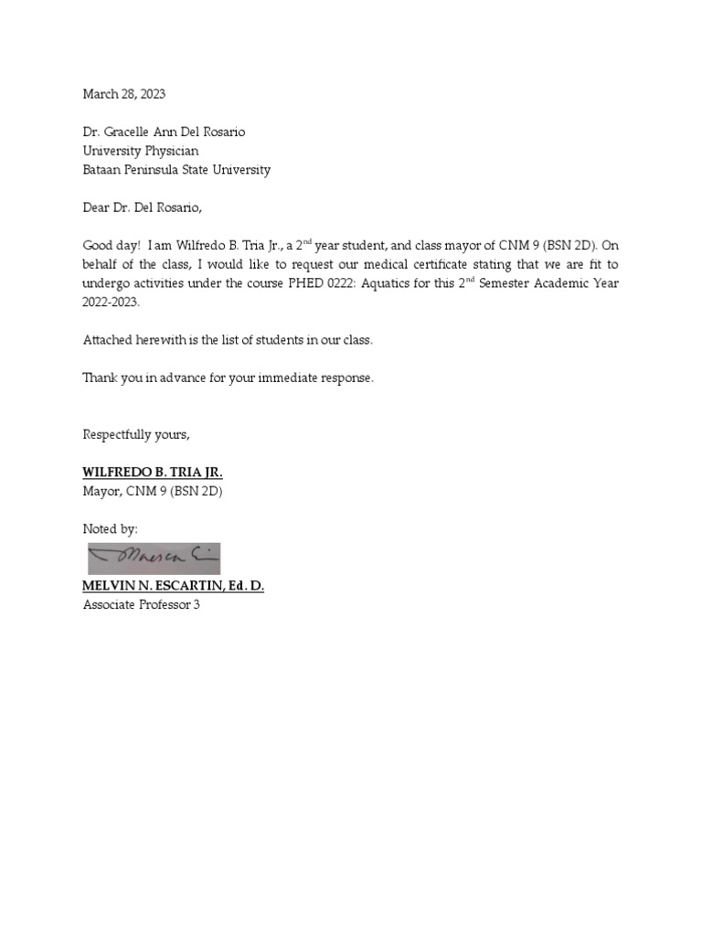 Request Letter For Medical Certificate | PDF