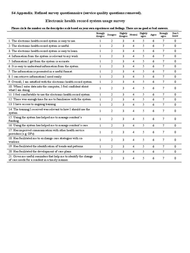 Questionnaire PDF Electronic Health Record Health Care