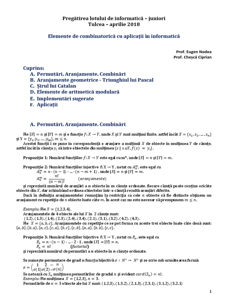 Elemente de Combinatorica 2018 | PDF
