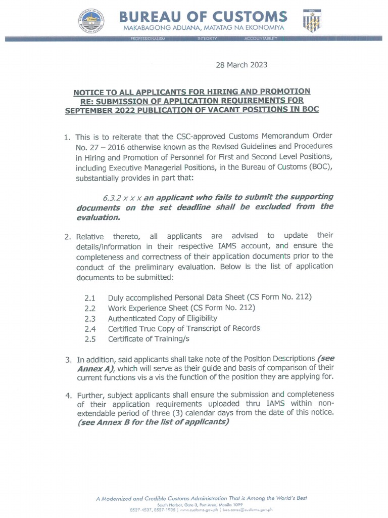 Notice To All Applicant Re Submission of Application Requirements For