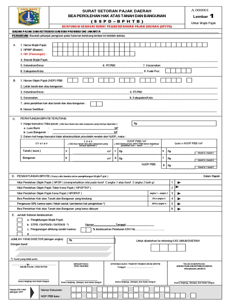 Contoh Surat Setoran BPHTB | PDF