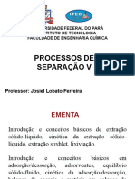 Processos de Separação V: Universidade Federal Do Pará Instituto de Tecnologia Faculdade de Engenharia Química