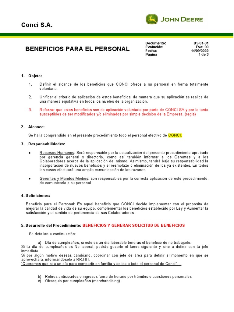Beneficios Laborales en Conci S.A. | PDF | Finanzas y dinero
