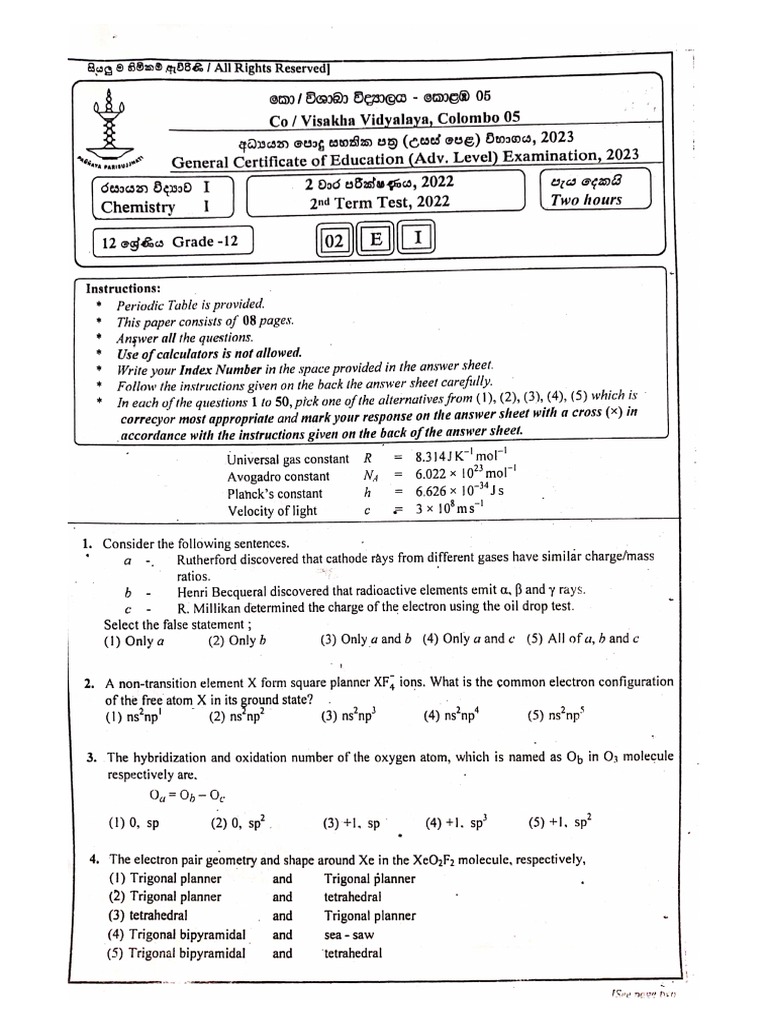 PNG GRADE 12 CHEMISTRY EXAM QUESTIONS AND ANSWERS PDF DOWNLOAD 2022 visual data 7