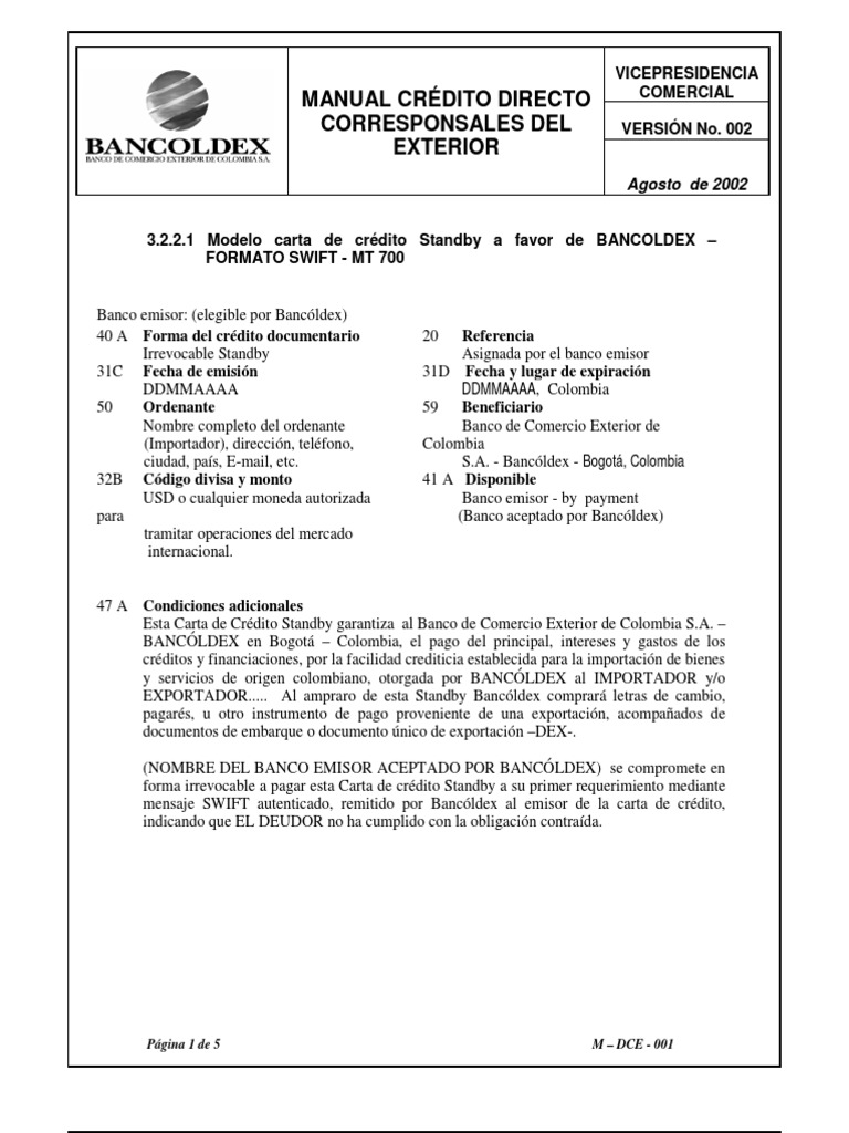 ejemplo cartas de credito carta de credito el comercio