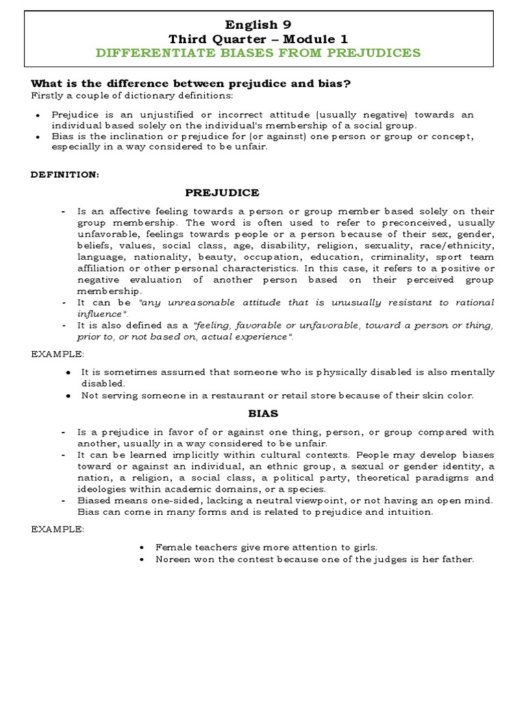 Understanding Prejudice and Bias | PDF | Prejudices | Fallacy