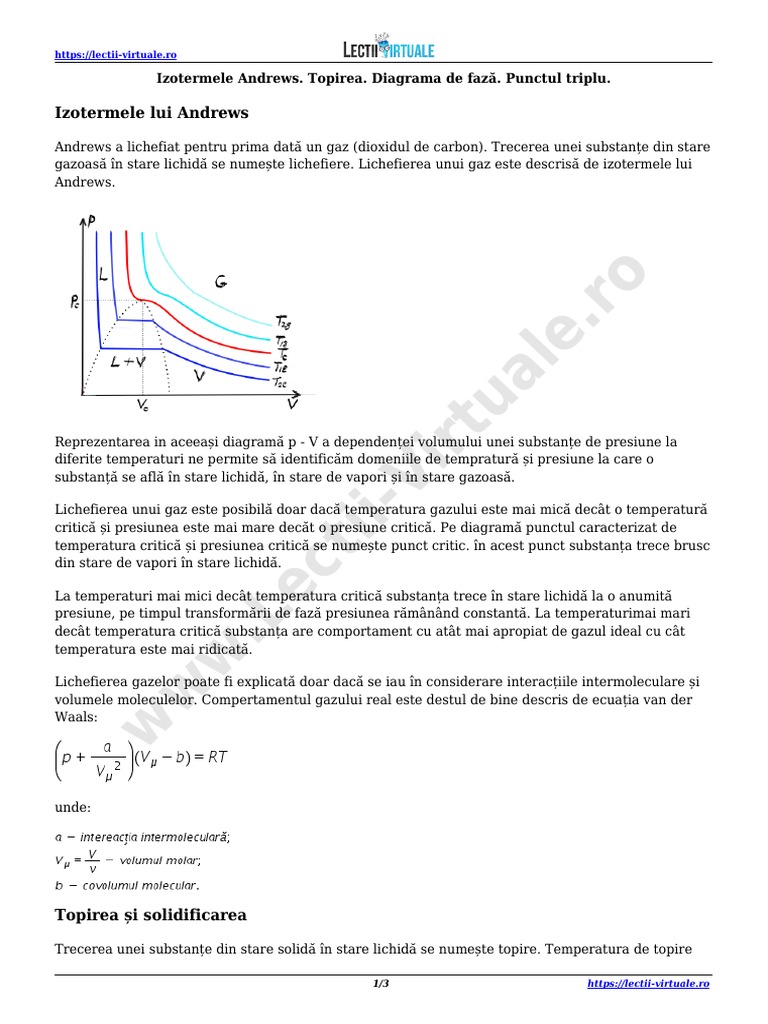 Lectii-Virtuale - Ro - Izotermele Andrews. Topirea. Diagrama de Fază ...