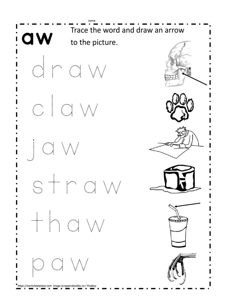 Aw Words Printable | PDF | Language Arts & Discipline for Free Printable Au Aw Worksheets
