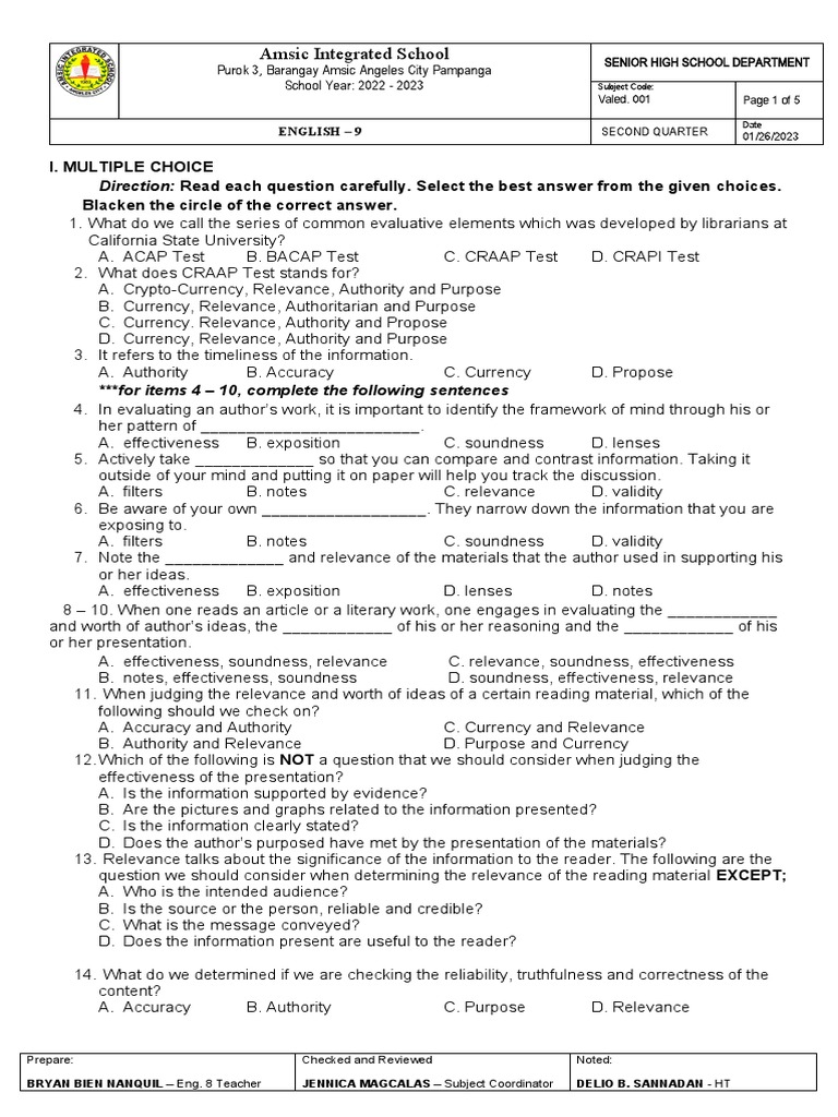 Test Paper Template | PDF | Relevance | Information